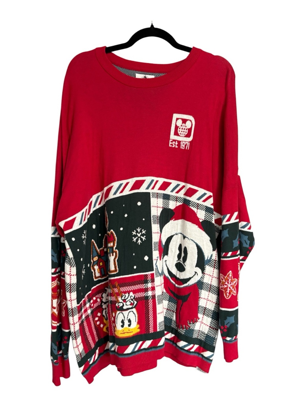 Disney Spirit Jersey Walt Disney World Mickey Christmas Plaid Sweater XL